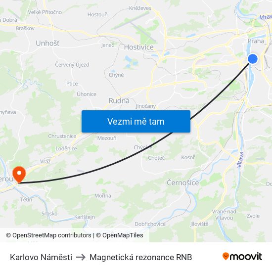 Karlovo Náměstí to Magnetická rezonance RNB map