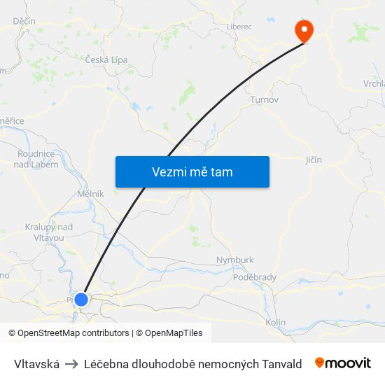 Vltavská to Léčebna dlouhodobě nemocných Tanvald map