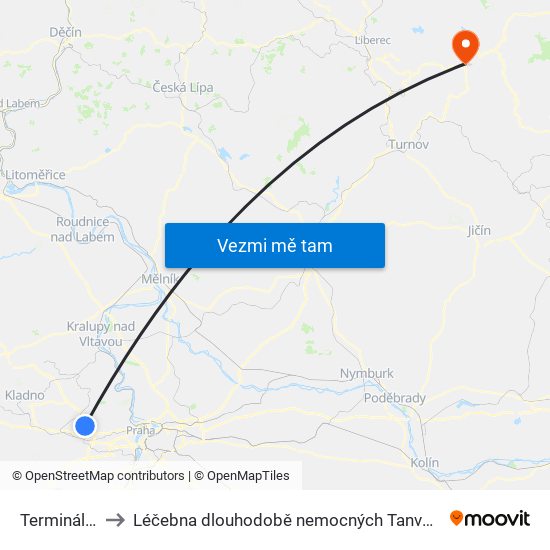 Terminál 1 to Léčebna dlouhodobě nemocných Tanvald map