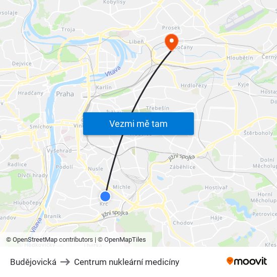 Budějovická to Centrum nukleární medicíny map