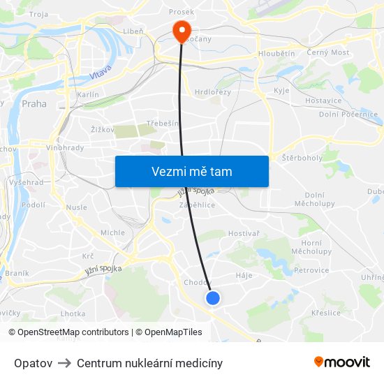 Opatov to Centrum nukleární medicíny map