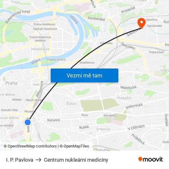 I. P. Pavlova to Centrum nukleární medicíny map
