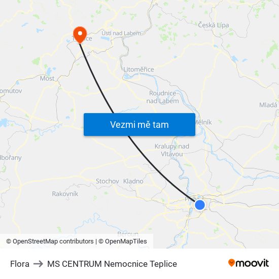 Flora to MS CENTRUM Nemocnice Teplice map