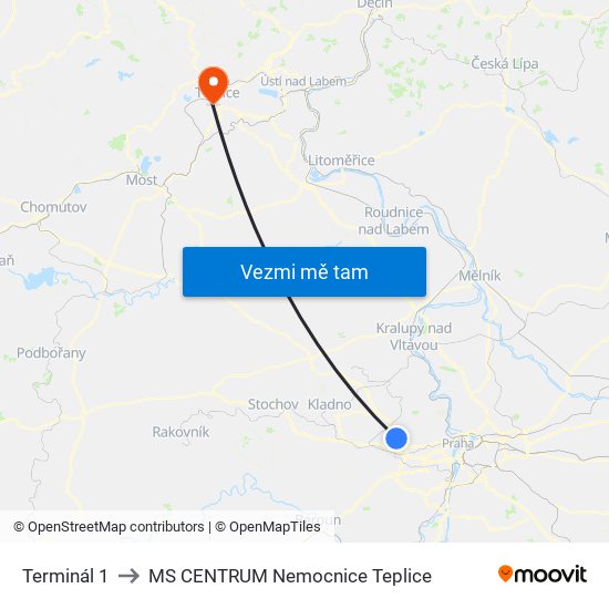 Terminál 1 to MS CENTRUM Nemocnice Teplice map