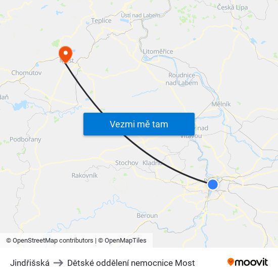 Jindřišská to Dětské oddělení nemocnice Most map