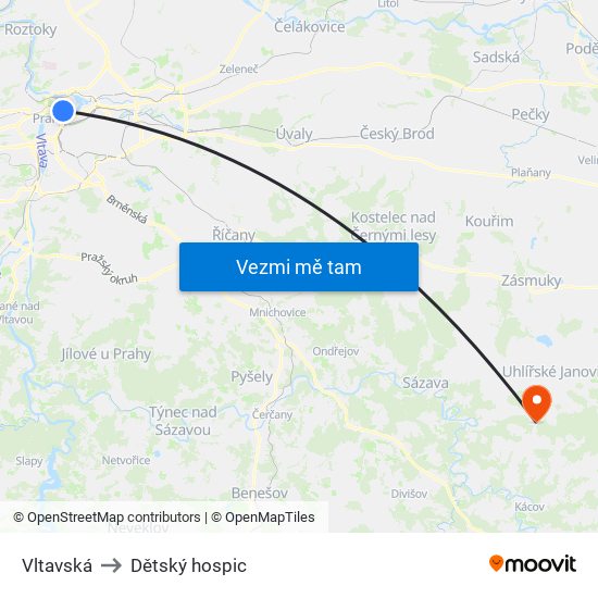 Vltavská to Dětský hospic map