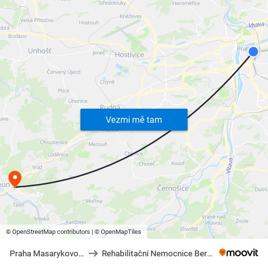 Praha Masarykovo N. to Rehabilitační Nemocnice Beroun map