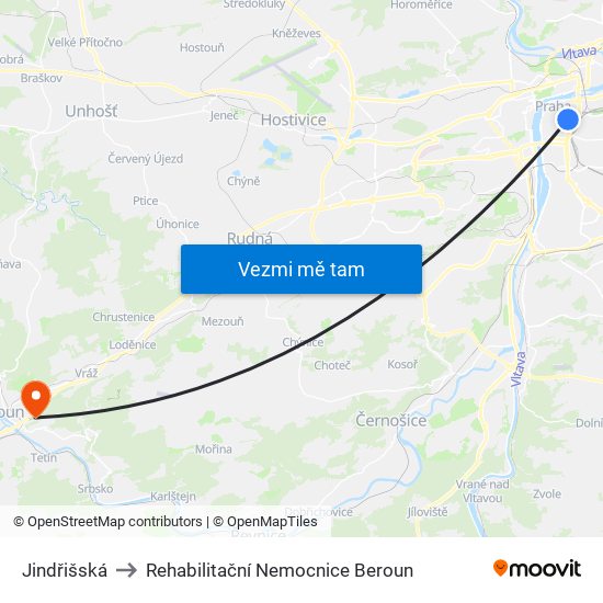 Jindřišská to Rehabilitační Nemocnice Beroun map