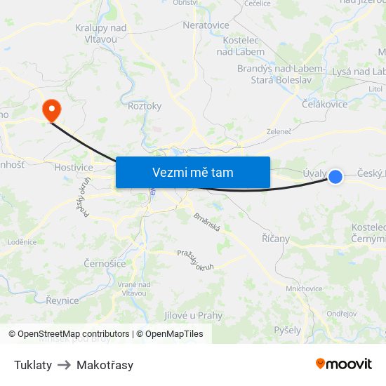 Tuklaty to Makotřasy map