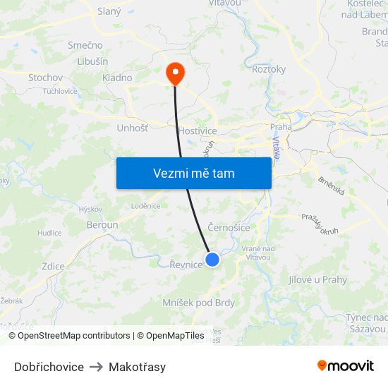 Dobřichovice to Makotřasy map