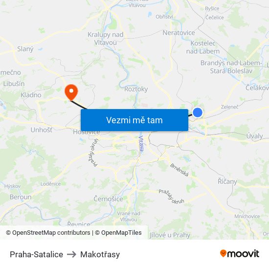 Praha-Satalice to Makotřasy map