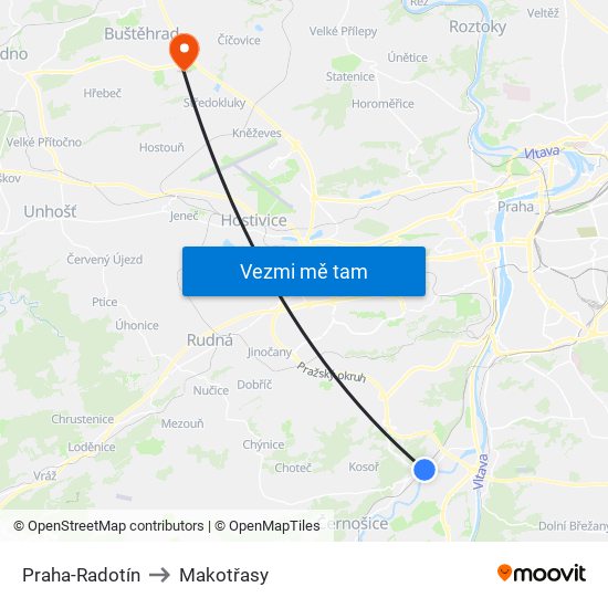 Praha-Radotín to Makotřasy map