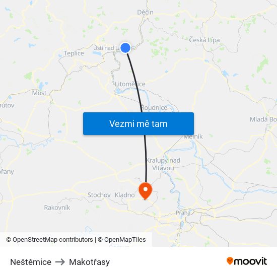 Neštěmice to Makotřasy map