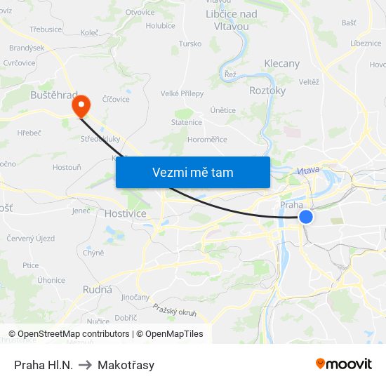 Praha Hl.N. to Makotřasy map