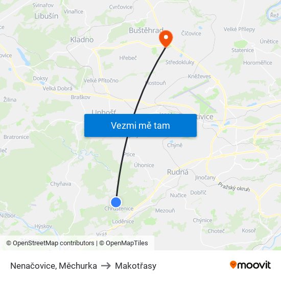 Nenačovice, Měchurka to Makotřasy map