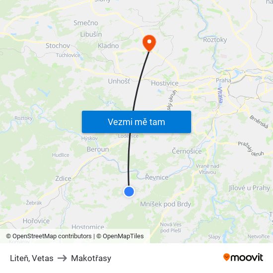 Liteň, Vetas to Makotřasy map