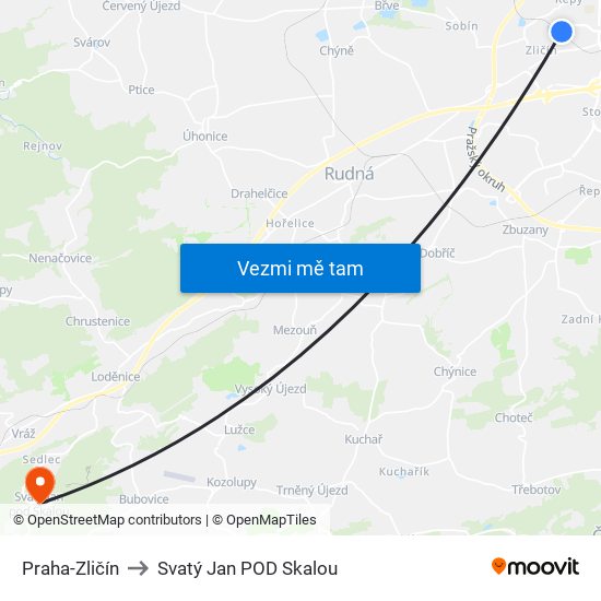 Praha-Zličín to Svatý Jan POD Skalou map