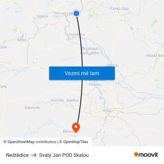 Neštědice to Svatý Jan POD Skalou map