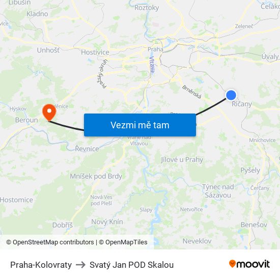 Praha-Kolovraty to Svatý Jan POD Skalou map