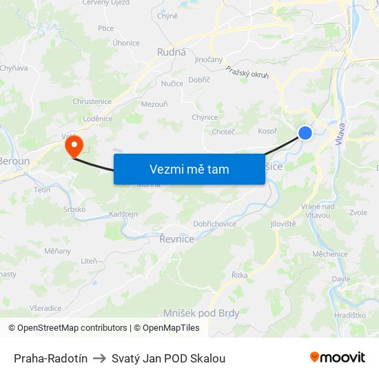 Praha-Radotín to Svatý Jan POD Skalou map