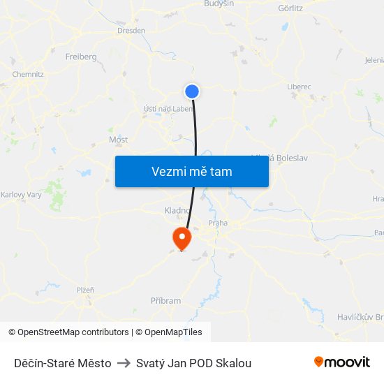 Děčín-Staré Město to Svatý Jan POD Skalou map