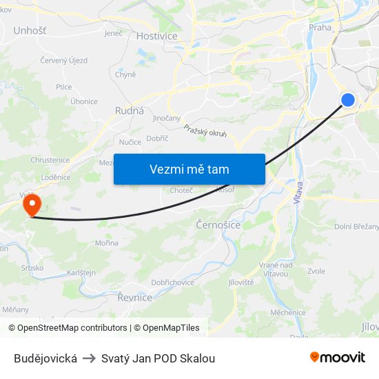 Budějovická to Svatý Jan POD Skalou map