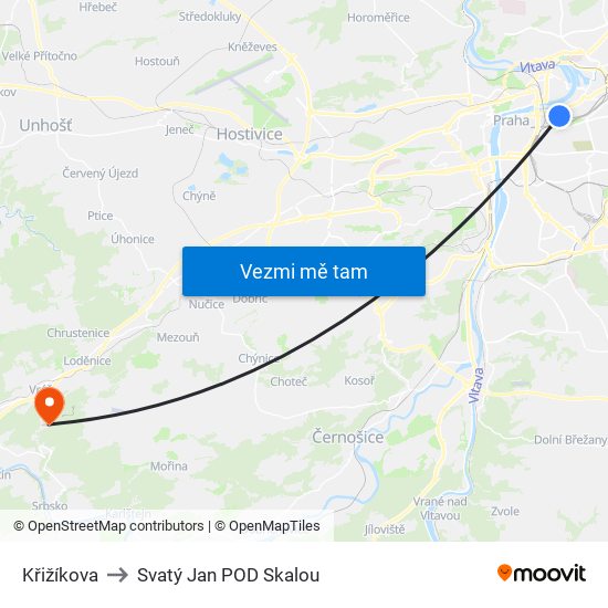 Křižíkova to Svatý Jan POD Skalou map