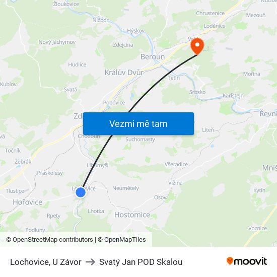 Lochovice, U Závor to Svatý Jan POD Skalou map