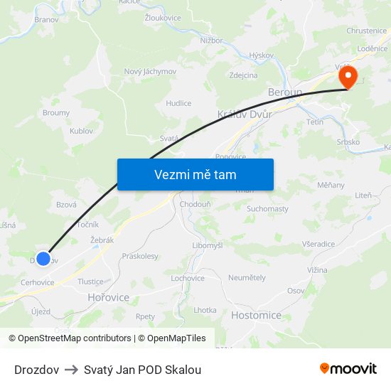 Drozdov to Svatý Jan POD Skalou map