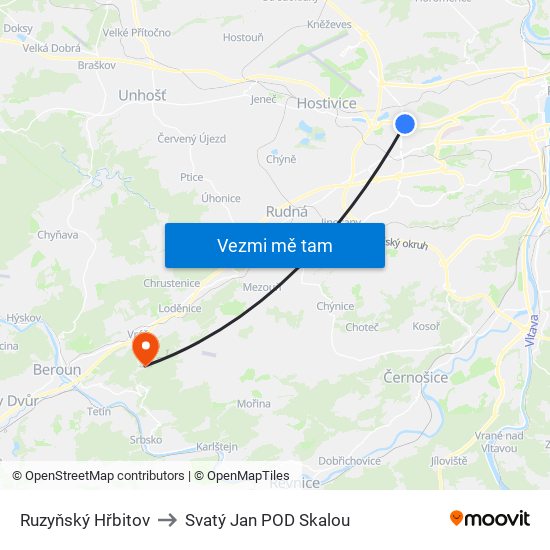 Ruzyňský Hřbitov to Svatý Jan POD Skalou map