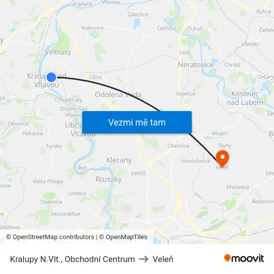 Kralupy N.Vlt., Obchodní Centrum to Veleň map