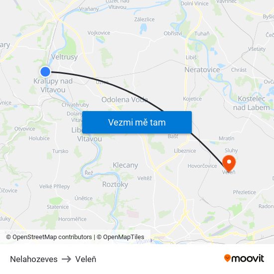 Nelahozeves (B) to Veleň map