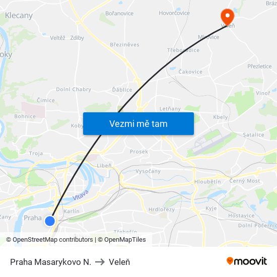 Praha Masarykovo N. to Veleň map