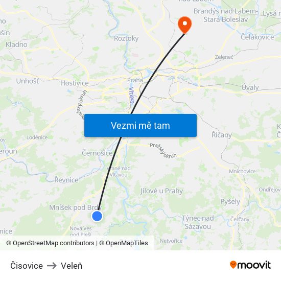 Čisovice to Veleň map