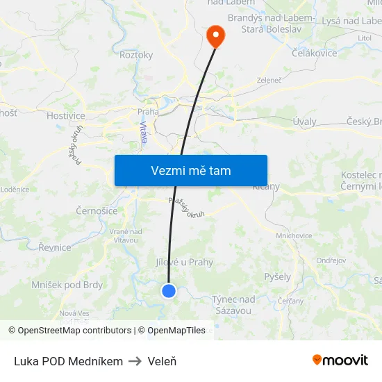 Luka POD Medníkem to Veleň map