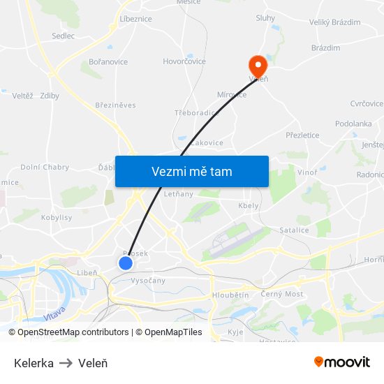 Kelerka to Veleň map