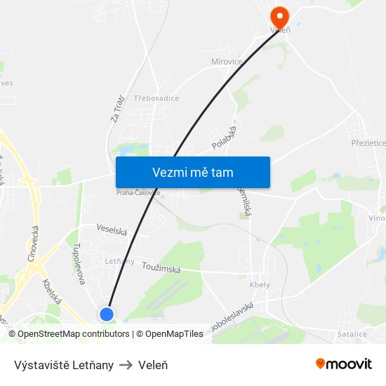 Výstaviště Letňany to Veleň map