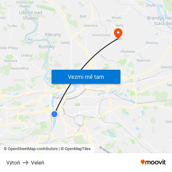 Výtoň to Veleň map