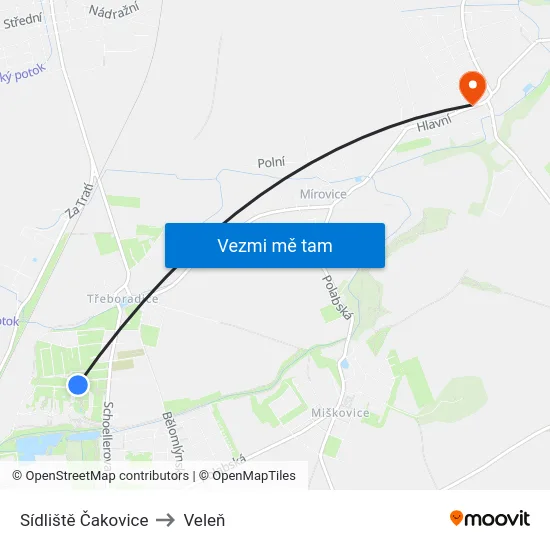 Sídliště Čakovice to Veleň map