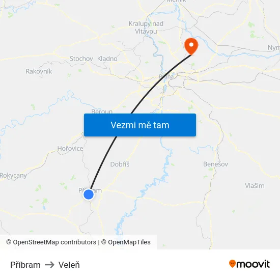 Příbram to Veleň map