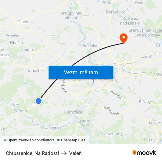 Chrustenice, Na Radosti (A) to Veleň map