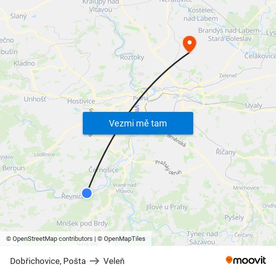 Dobřichovice, Pošta to Veleň map