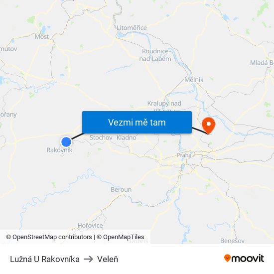 Lužná U Rakovníka to Veleň map