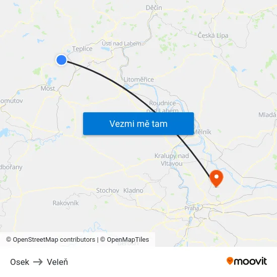 Osek to Veleň map