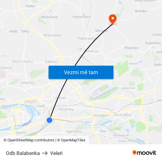 Odb Balabenka to Veleň map