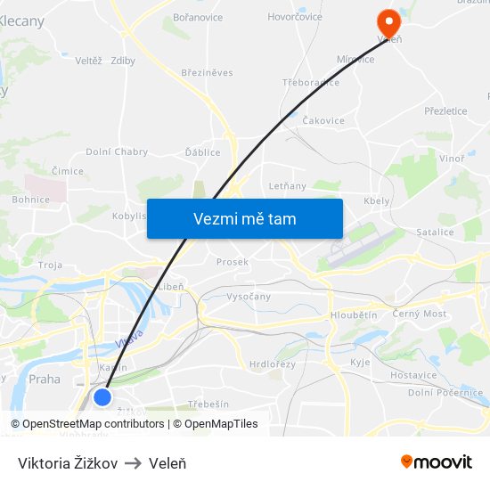 Viktoria Žižkov to Veleň map