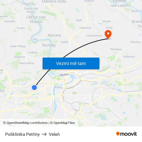 Poliklinika Petřiny to Veleň map