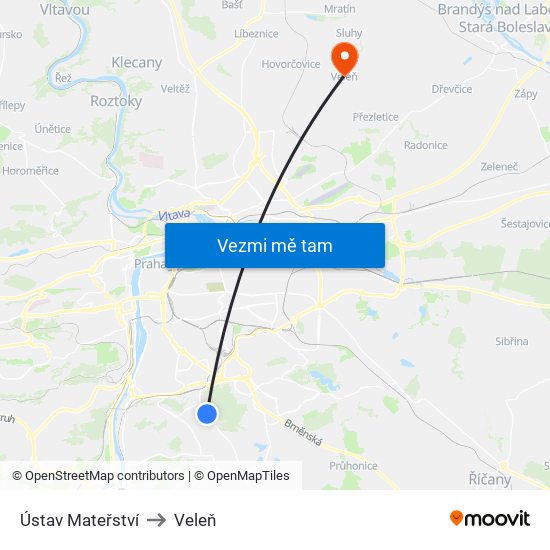 Ústav Mateřství to Veleň map