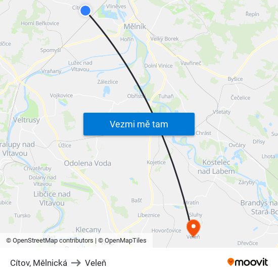 Cítov, Mělnická to Veleň map