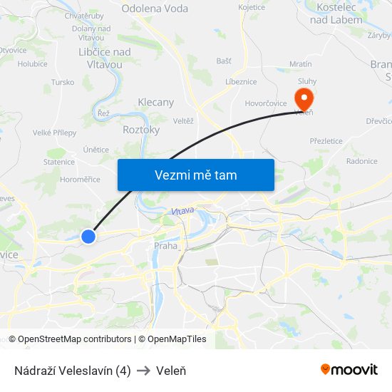 Nádraží Veleslavín (4) to Veleň map